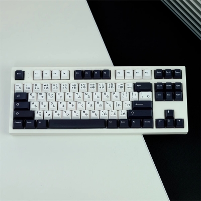 Brief Black White Big Japanese 104+25 PBT Dye-subbed Keycaps Set Cherry Profile for MX Switches Mechanical Gaming Keyboard